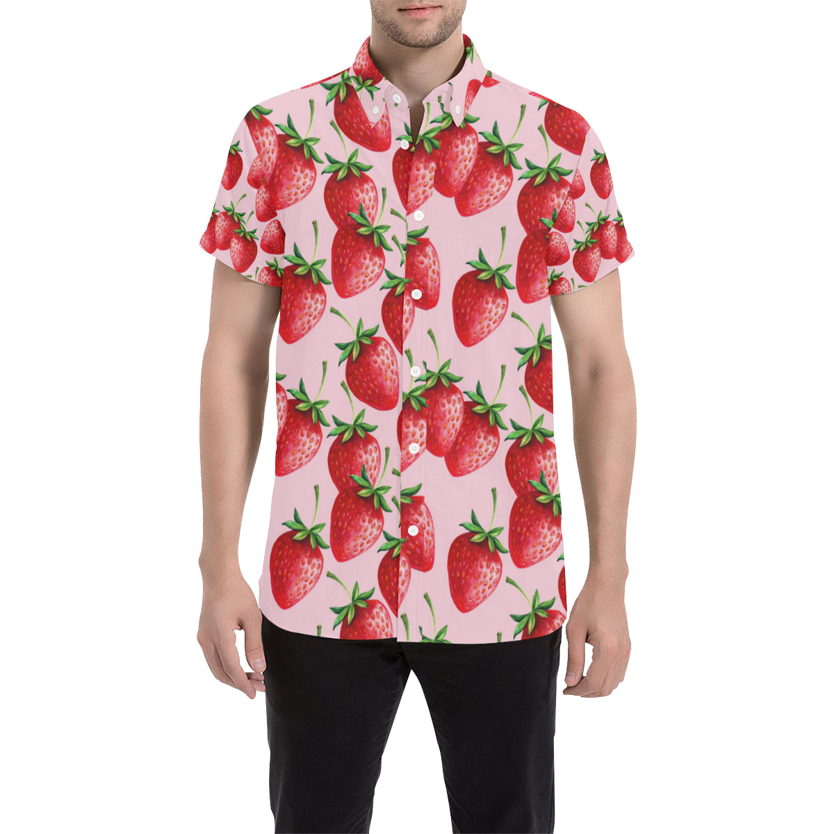 Strawberry Pattern Print Design SB03 Men's Short Sleeve Button Up Shirt