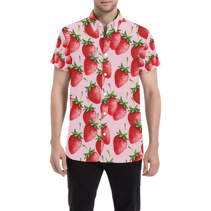Strawberry Pattern Print Design SB03 Men's Short Sleeve Button Up Shirt