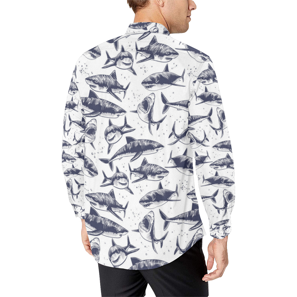Great White Shark Pattern Print Design 02 Men's Long Sleeve Shirt