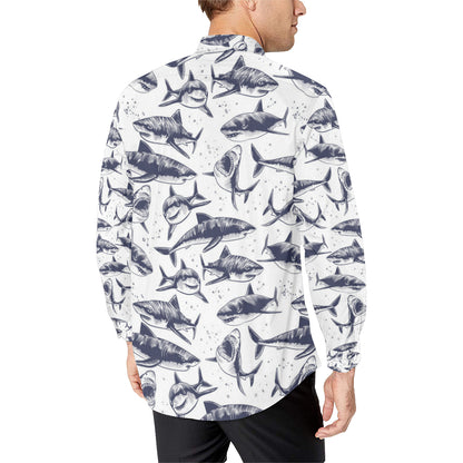 Great White Shark Pattern Print Design 02 Men's Long Sleeve Shirt