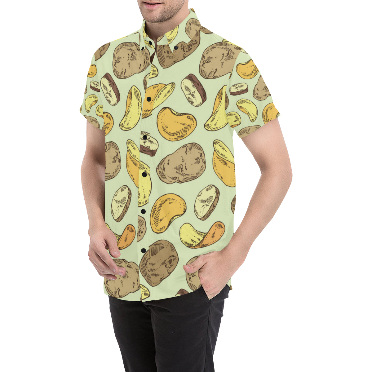 Potato Pattern Print Design A03 Men's Short Sleeve Button Up Shirt