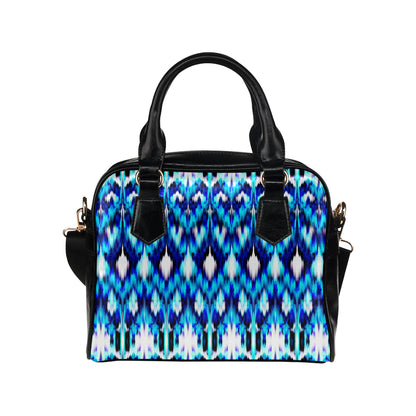 Ikat Blue Pattern Print Design 01 Shoulder Handbag