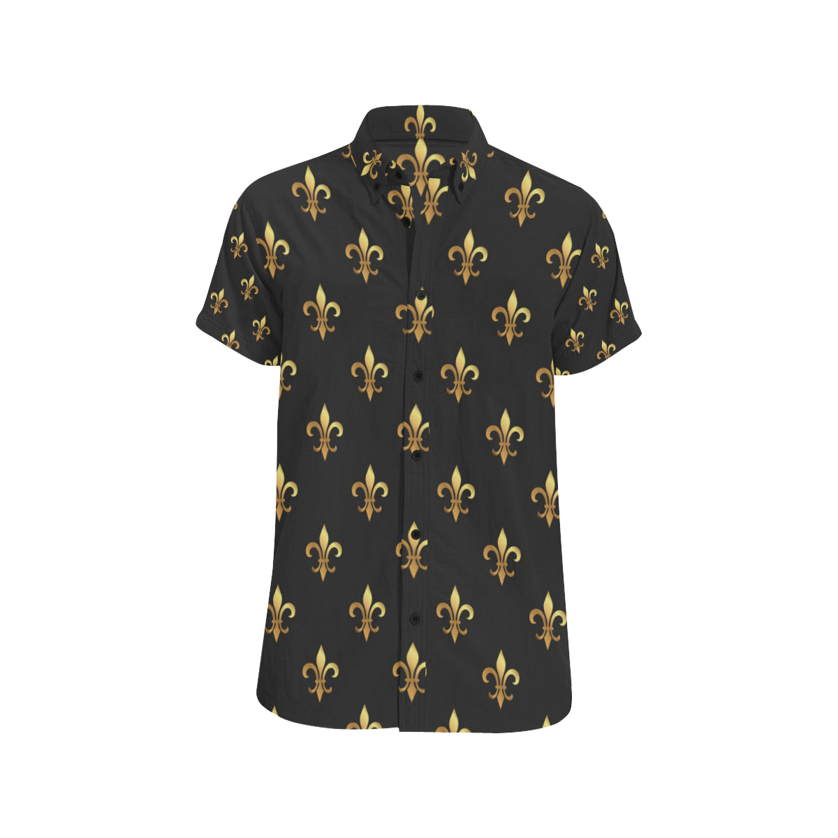 Fleur De Lis Gold Pattern Print Design 03 Men's Short Sleeve Button Up Shirt