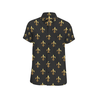 Fleur De Lis Gold Pattern Print Design 03 Men's Short Sleeve Button Up Shirt