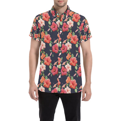 Tropical Flower Pattern Print Design TF020 Men's Short Sleeve Button Up Shirt