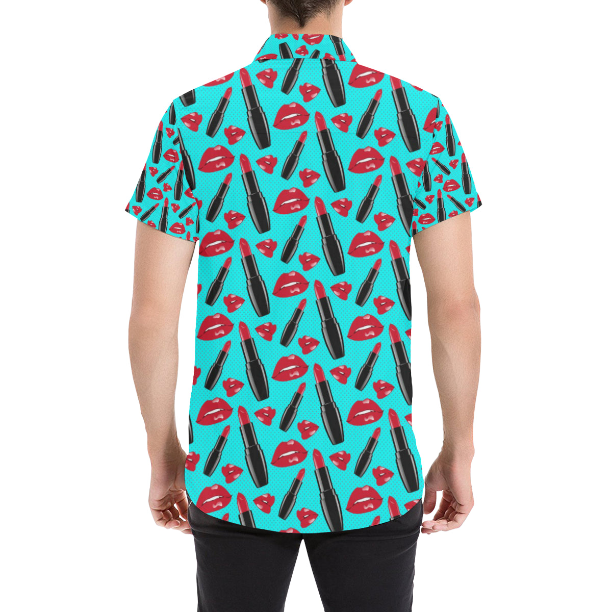Lipstick Pattern Print Design LT02 Men's Short Sleeve Button Up Shirt