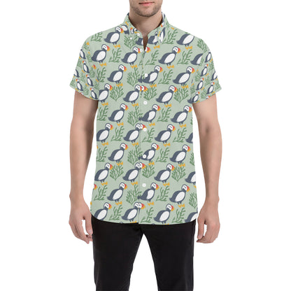 Puffin Pattern Print Design A04 Men's Short Sleeve Button Up Shirt