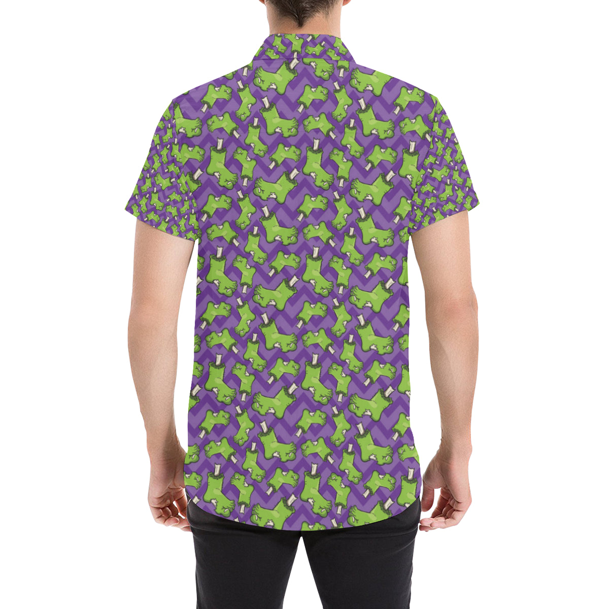 Zombie Foot Design Pattern Print Men's Short Sleeve Button Up Shirt