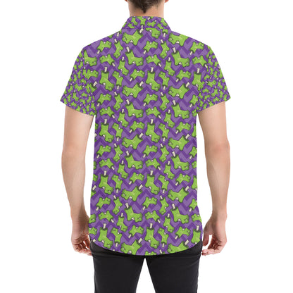 Zombie Foot Design Pattern Print Men's Short Sleeve Button Up Shirt