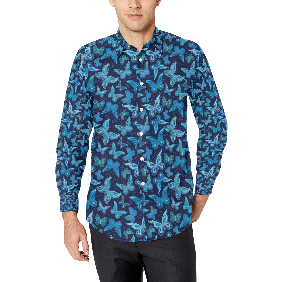 Butterfly Pattern Print Design 03 Men's Long Sleeve Shirt