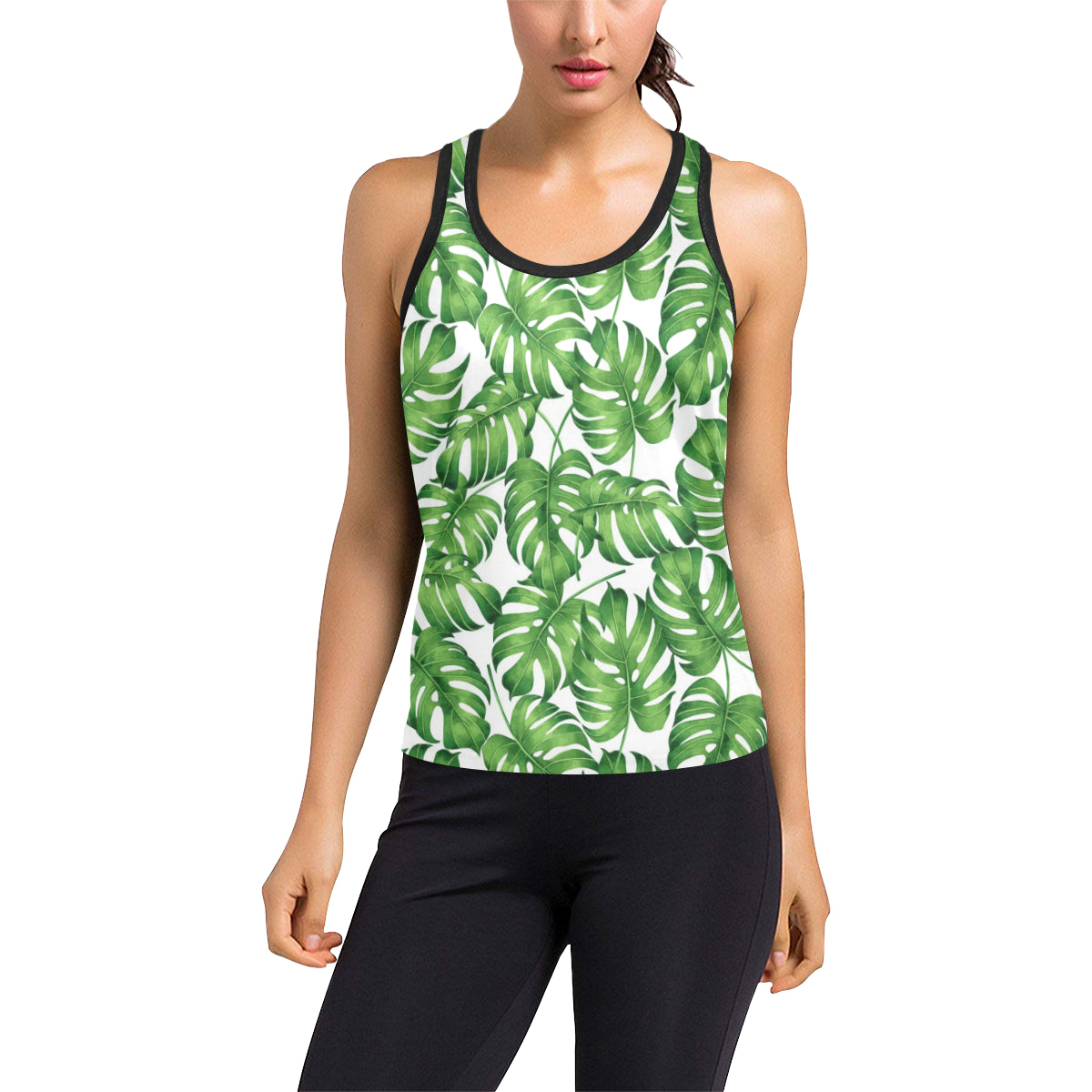 Palm Leaves Pattern Print Design PL08 Women's Racerback Tank Top