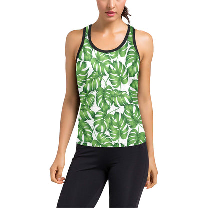 Palm Leaves Pattern Print Design PL08 Women's Racerback Tank Top