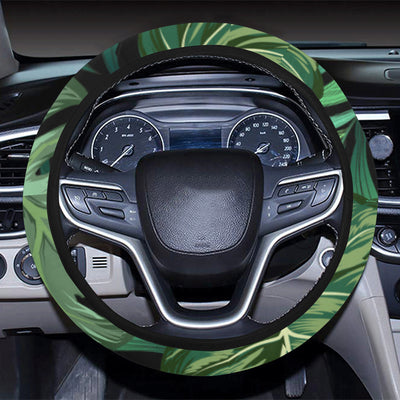 Green Fresh Tropical Palm Leaves Steering Wheel Cover with Elastic Edge