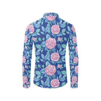 Camellia Pattern Print Design CM05 Men's Long Sleeve Shirt