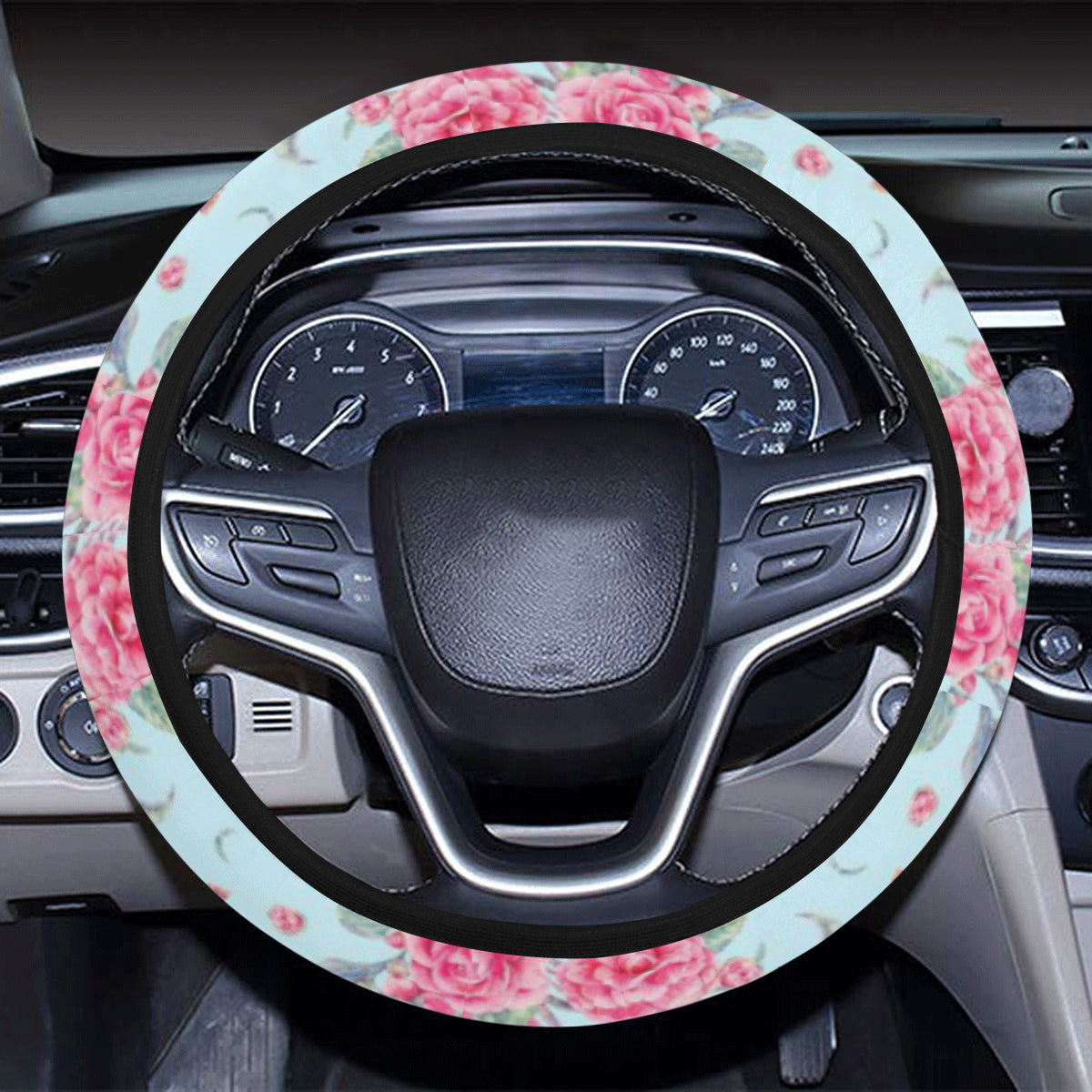 Camellia Pattern Print Design 01 Steering Wheel Cover with Elastic Edge