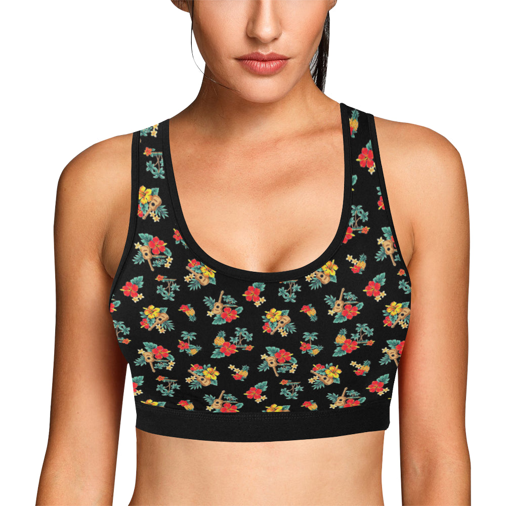Hawaiian Flower Themed Print Sports Bra