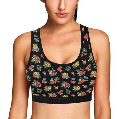 Hawaiian Flower Themed Print Sports Bra