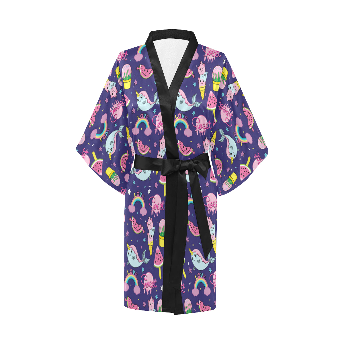 Narwhal Cute Pattern Print Design 02 Women's Short Kimono