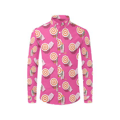 Beach Top View Umbrella Theme Men's Long Sleeve Shirt