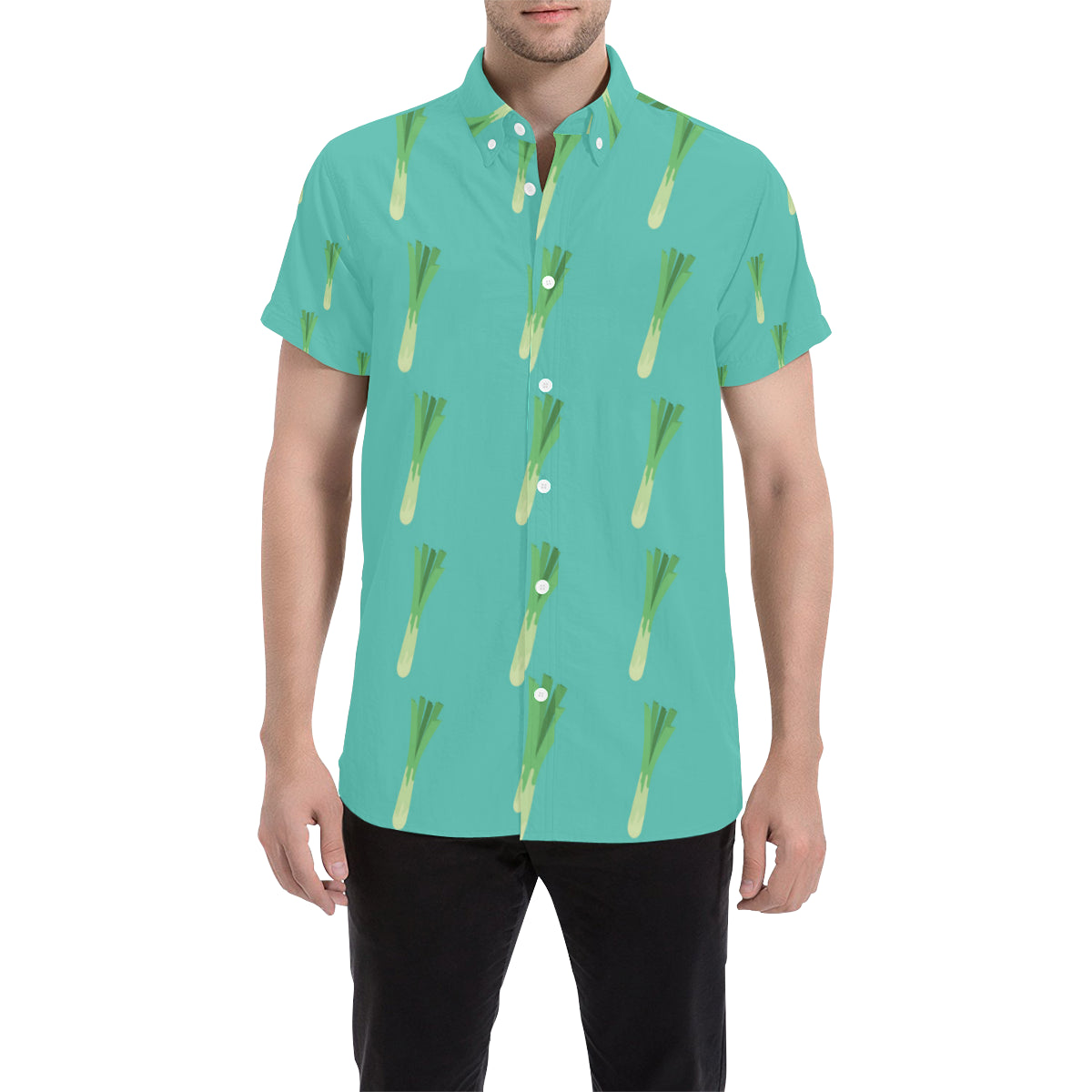 Leek Pattern Print Design 01 Men's Short Sleeve Button Up Shirt