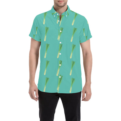 Leek Pattern Print Design 01 Men's Short Sleeve Button Up Shirt