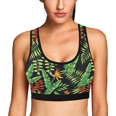 Hawaiian Flower Tropical Palm Leaves Sports Bra