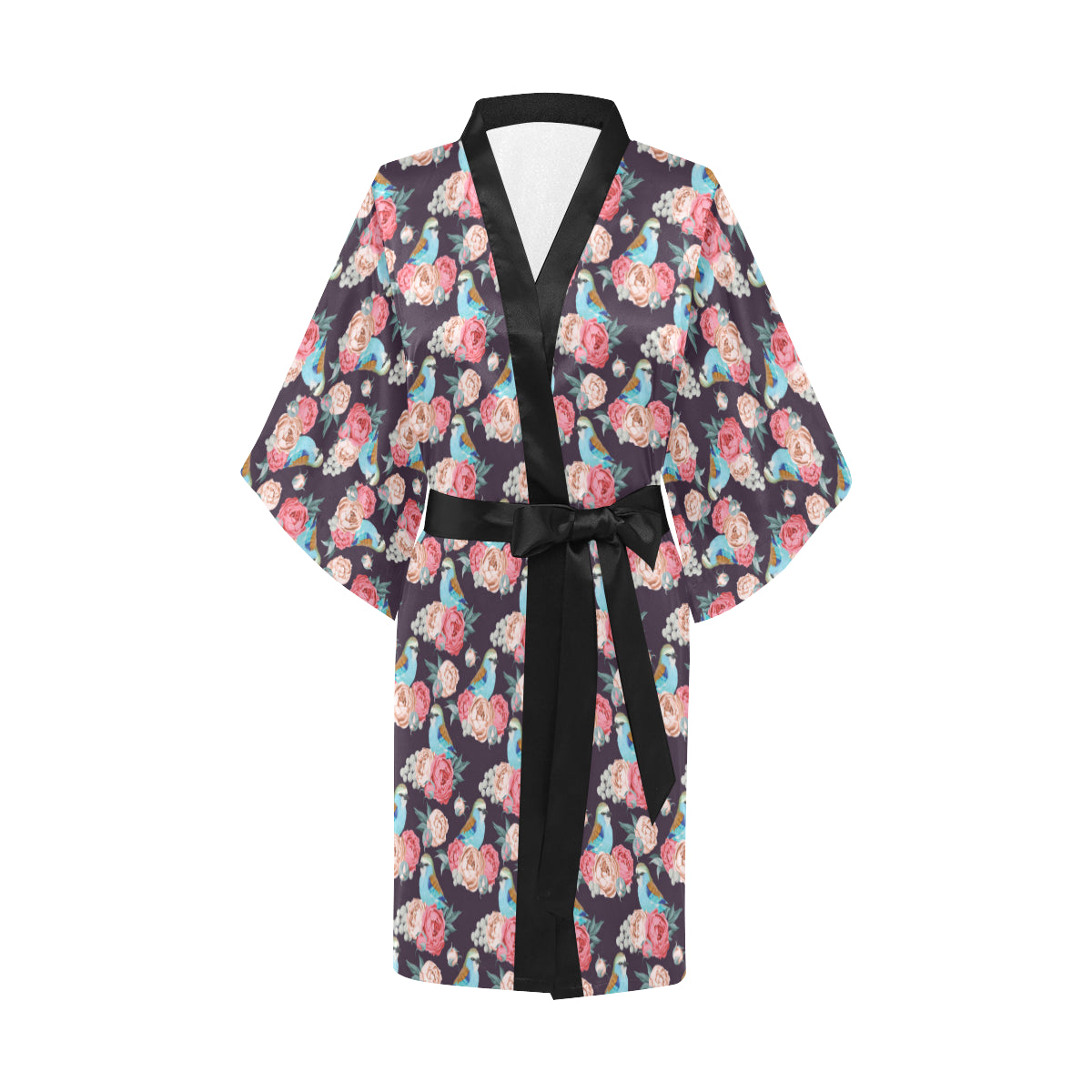 Bluebird Pattern Print Design 02 Women's Short Kimono