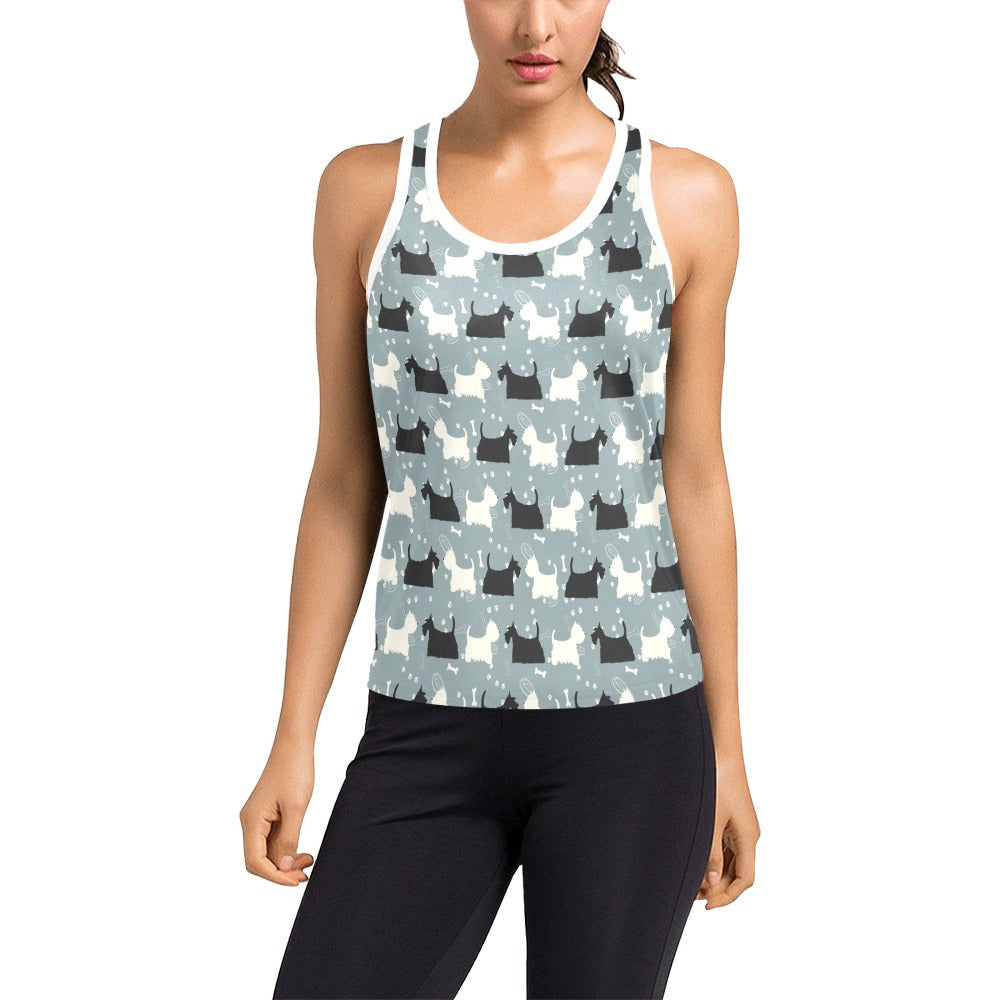 Scottish Terriers Print Design LKS301 Women's Racerback Tank Top