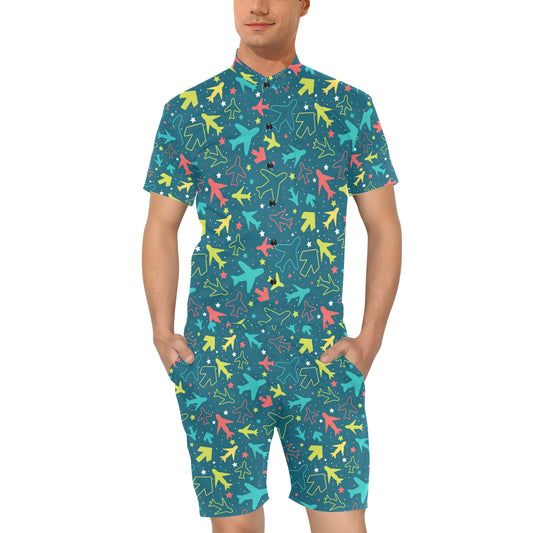 Airplane Pattern Print Design 05 Men's Romper