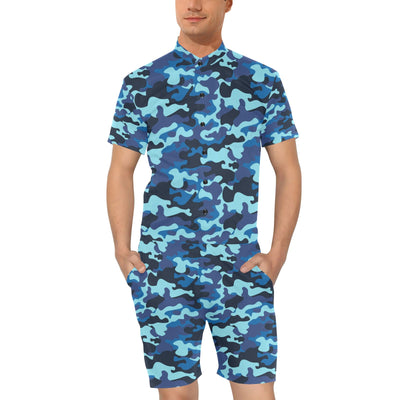 Camo Blue Pattern Print Design 04 Men's Romper