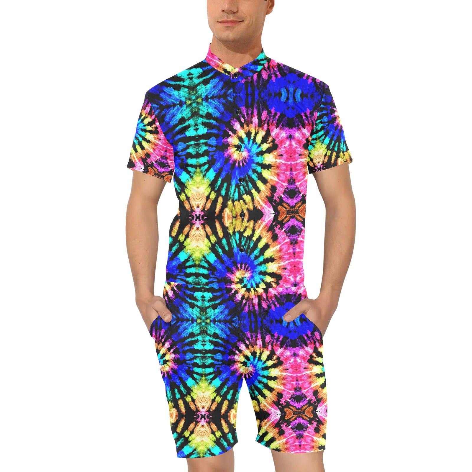 Tie Dye Rainbow Design Print Men's Romper