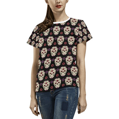 Sugar Skull Print Design LKS304 Women's  T-shirt