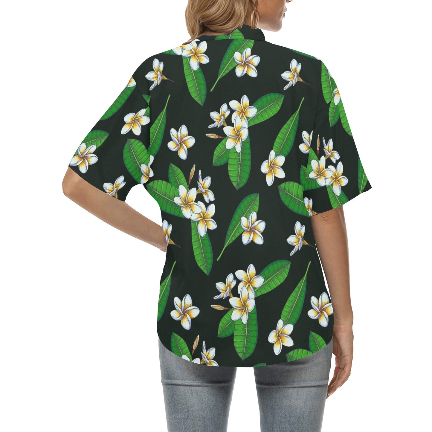 White Plumeria Pattern Print Design PM023 Women's Hawaiian Shirt