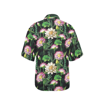 Water Lily Pattern Print Design WL010 Women's Hawaiian Shirt