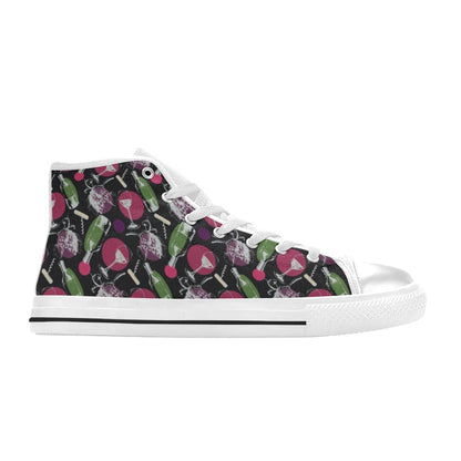 Wine Print Design LKS307 High Top Women's White Shoes