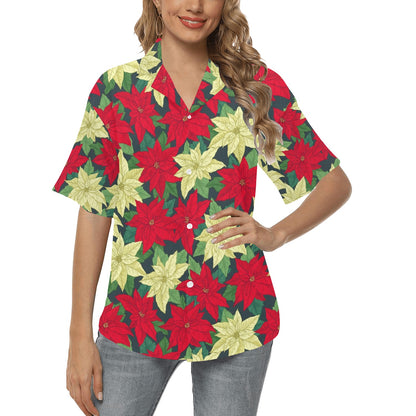 Poinsettia Pattern Print Design POT06 Women's Hawaiian Shirt