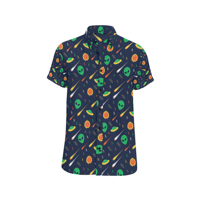 Alien UFO Pattern Print Design 05 Men's Short Sleeve Button Up Shirt
