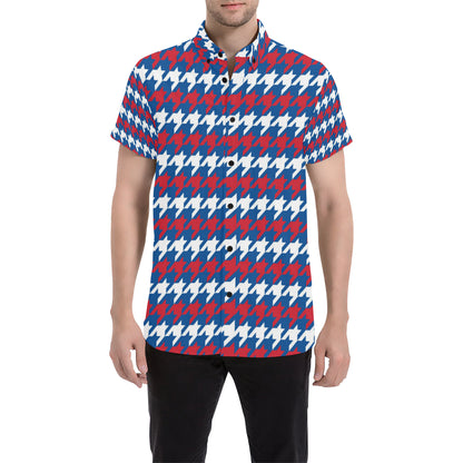 Patriotic Houndstooth Pattern Print Design A02 Men's Short Sleeve Button Up Shirt