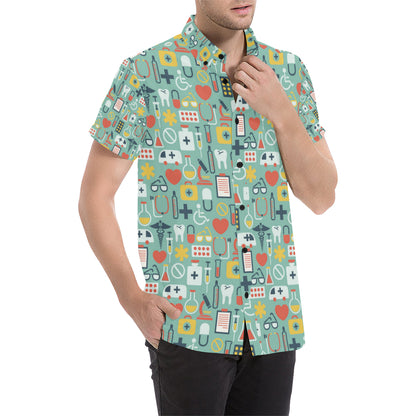 Medical Pattern Print Design 02 Men's Short Sleeve Button Up Shirt
