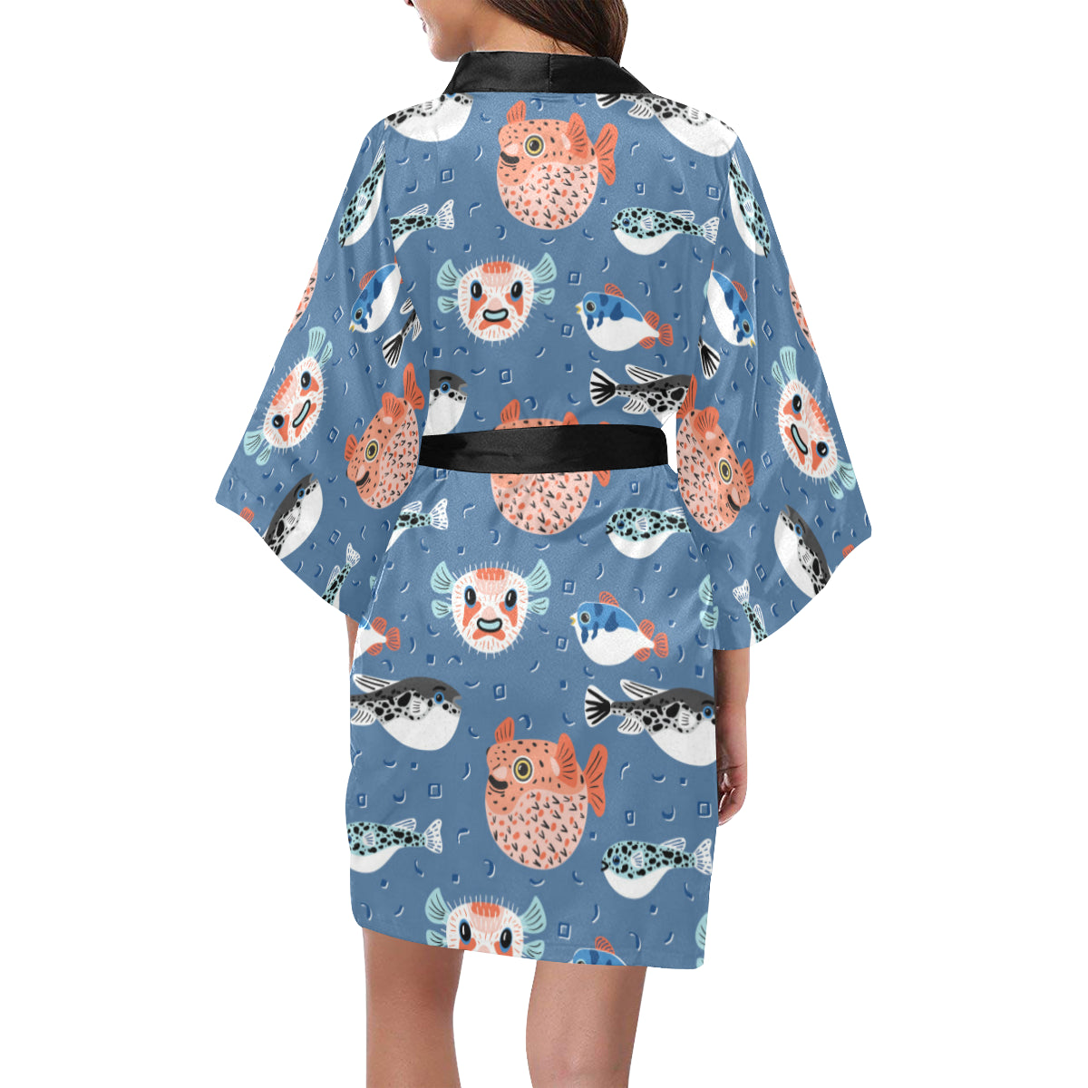 Fugu Pattern Print Design 02 Women's Short Kimono