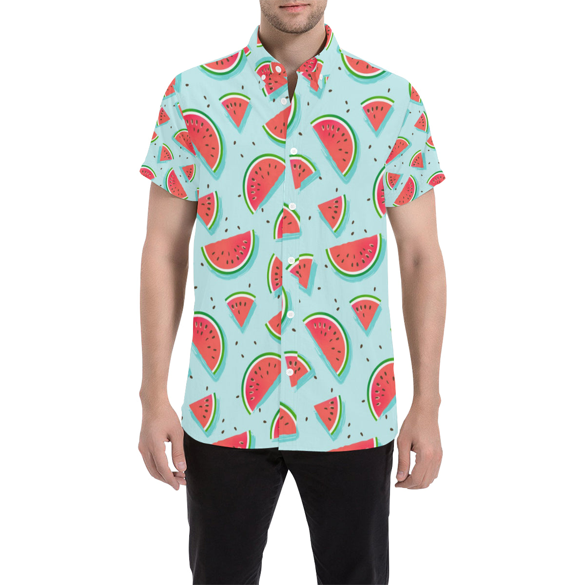 Watermelon Pattern Print Design WM03 Men's Short Sleeve Button Up Shirt