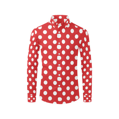 Polka Dot Red Pattern Print Design 04 Men's Long Sleeve Shirt