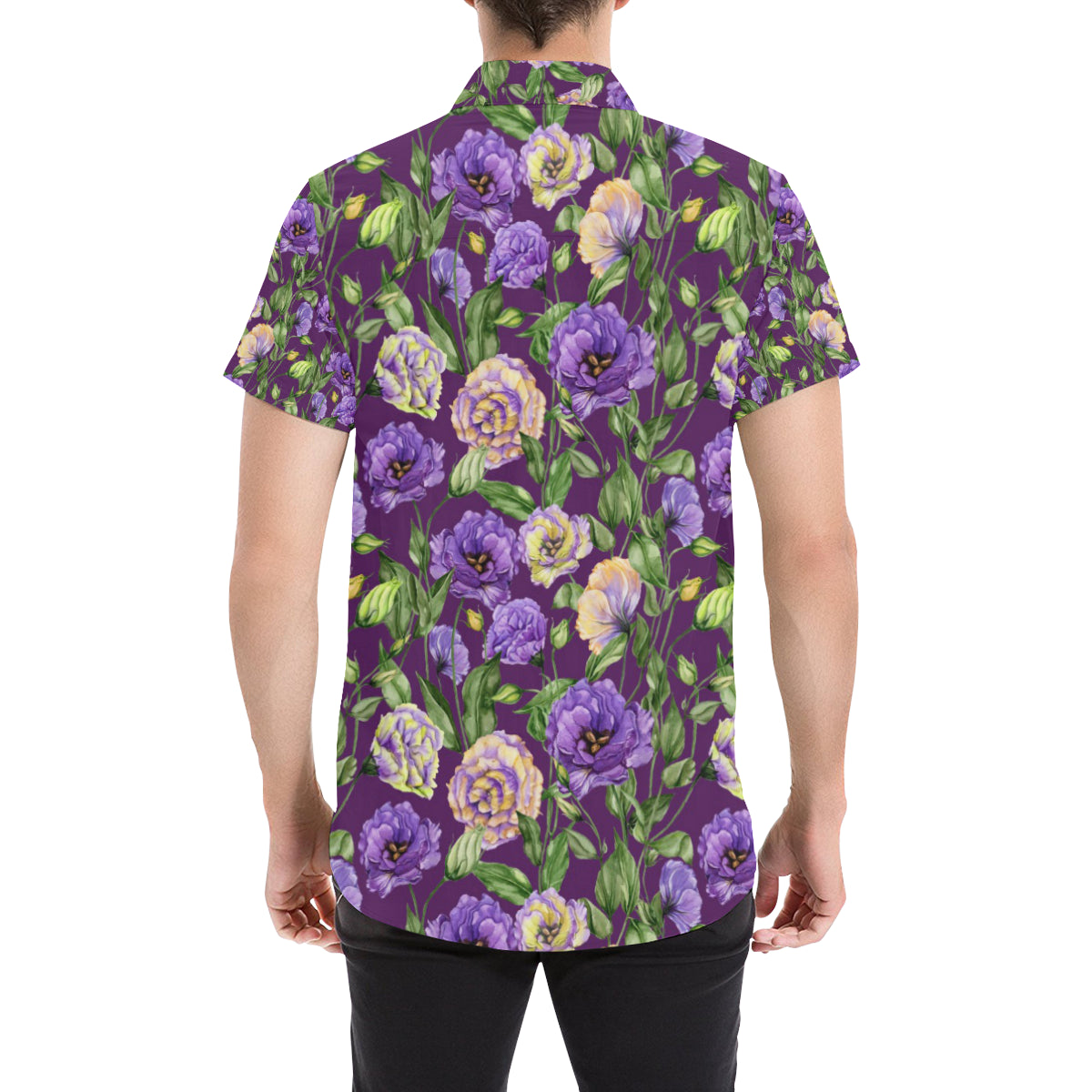 Lisianthus Pattern Print Design LT03 Men's Short Sleeve Button Up Shirt