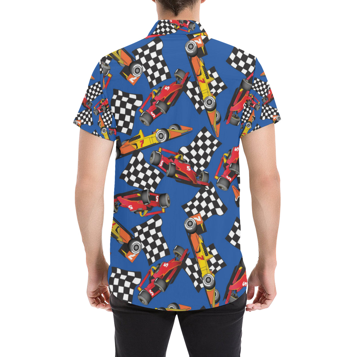 Racing Pattern Print Design A01 Men's Short Sleeve Button Up Shirt