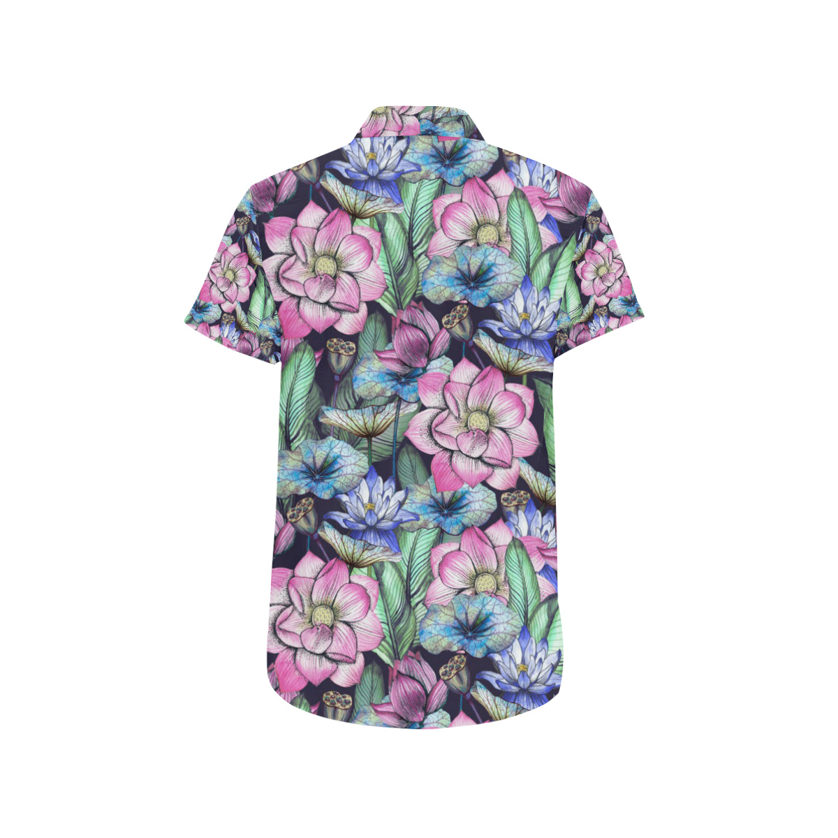 Water Lily Pattern Print Design WL07 Men's Short Sleeve Button Up Shirt
