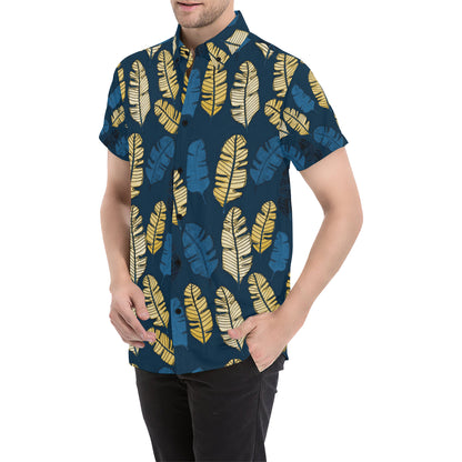 Banana Leaf Pattern Print Design BL09 Men's Short Sleeve Button Up Shirt