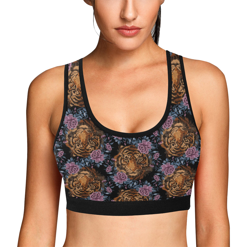 Tiger Head Floral Sports Bra