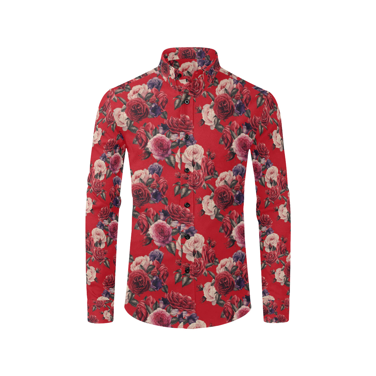 Rose Red Pattern Print Design RO07 Men's Long Sleeve Shirt