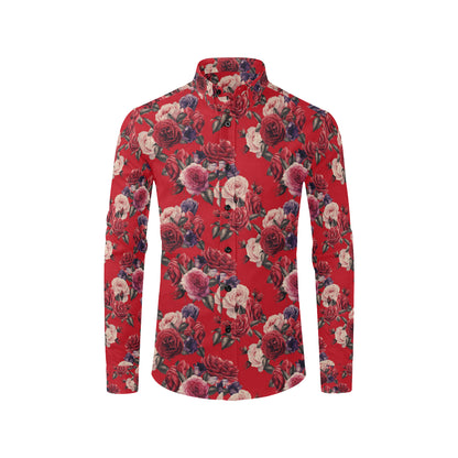 Rose Red Pattern Print Design RO07 Men's Long Sleeve Shirt