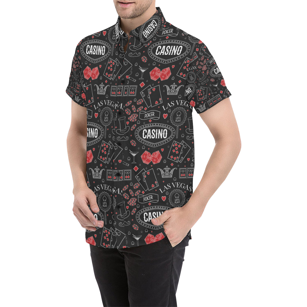 Casino Pattern Print Design 04 Men's Short Sleeve Button Up Shirt